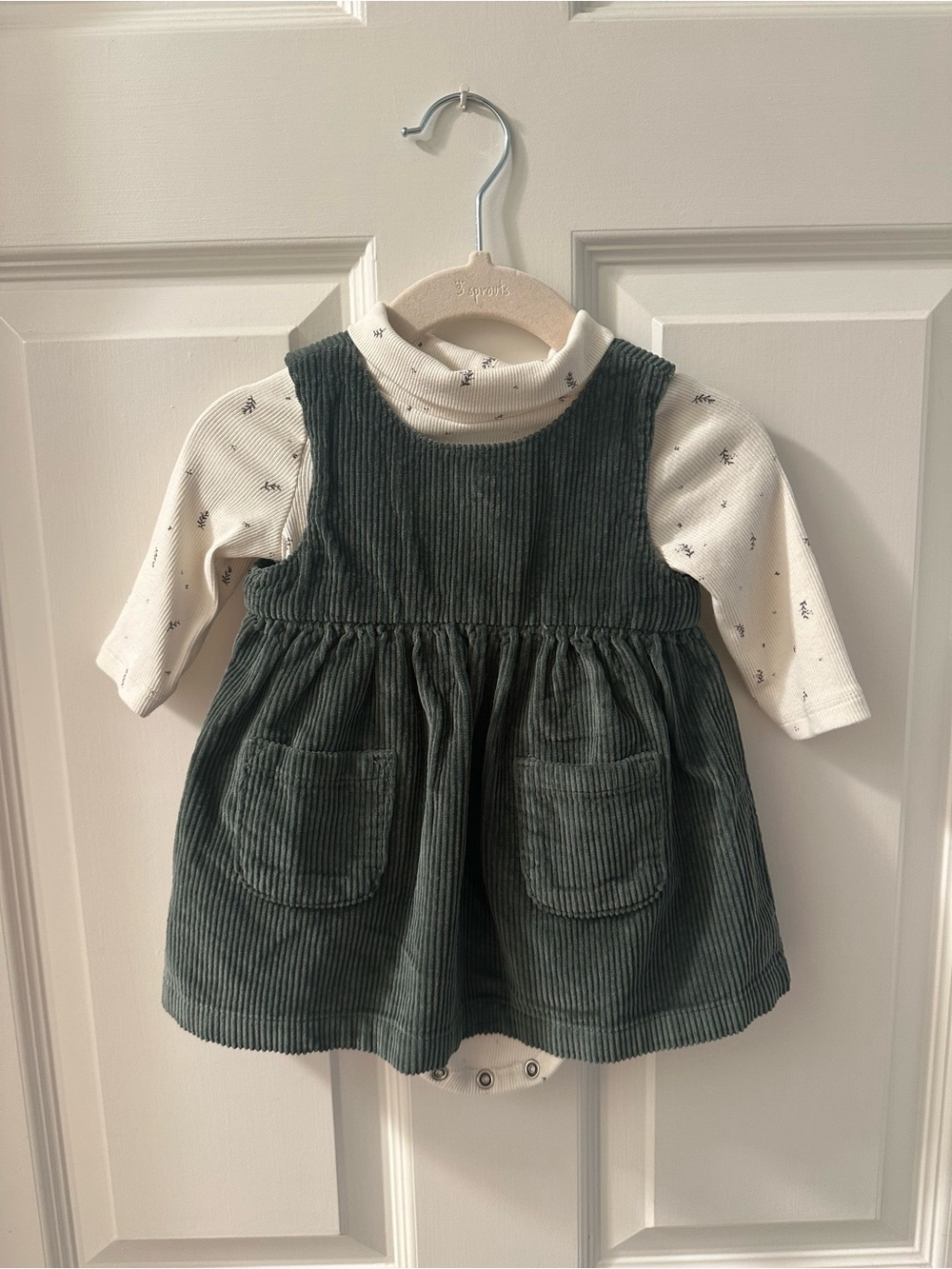 Carter's Green Corduroy Pinafore Dress with Cream Bodysuit